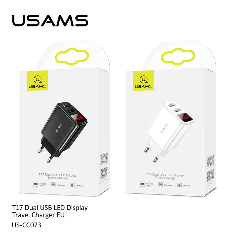 Incarcator Priza USAMS T17 LED Display Travel Charger 2xUSB - US-CC073 - Black