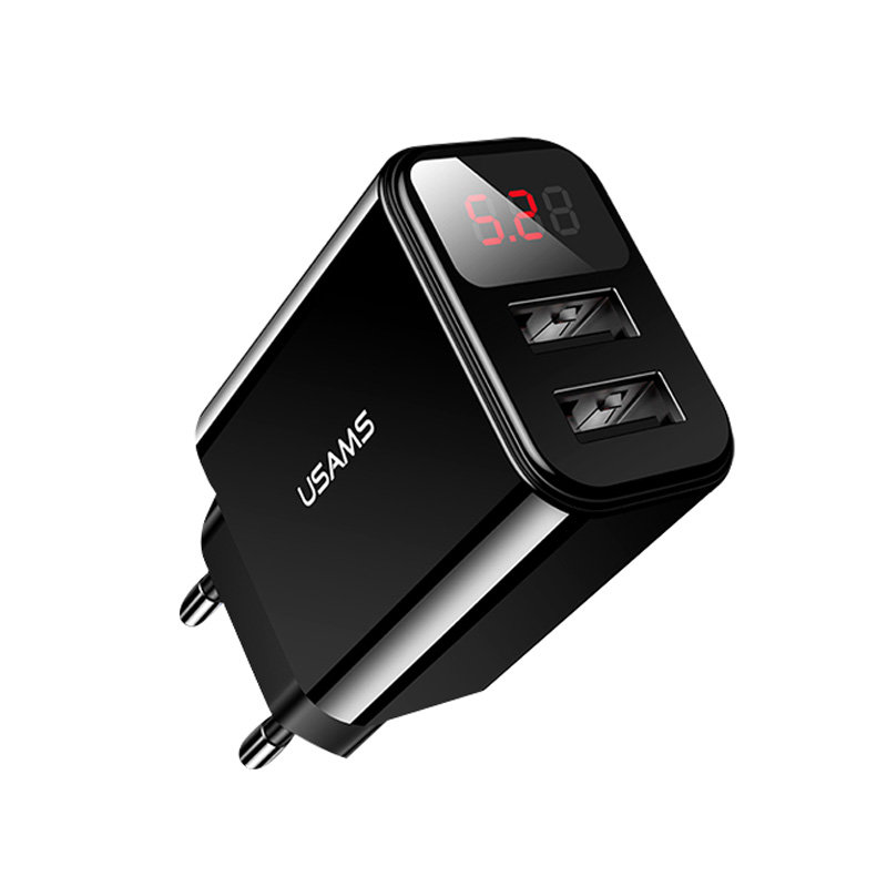 Incarcator Priza USAMS T17 LED Display Travel Charger 2xUSB - US-CC073 - Black