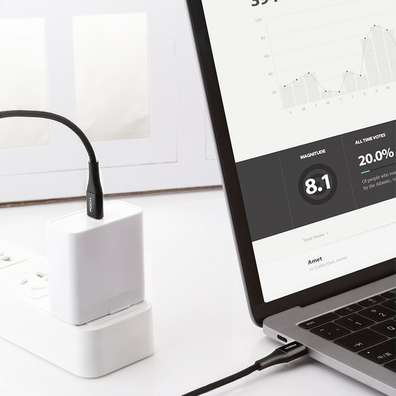 Cablu de date Type-C to C Rock Metal Charge&Sync QC3.0- RCB0693 - Black