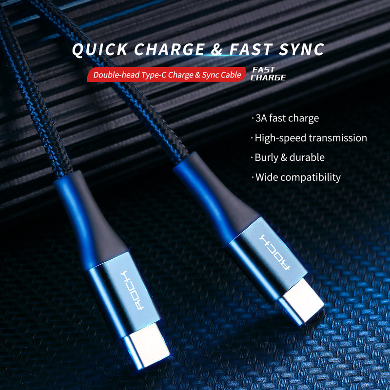 Cablu de date Type-C to C Rock Metal Charge&Sync QC3.0- RCB0693 - Black