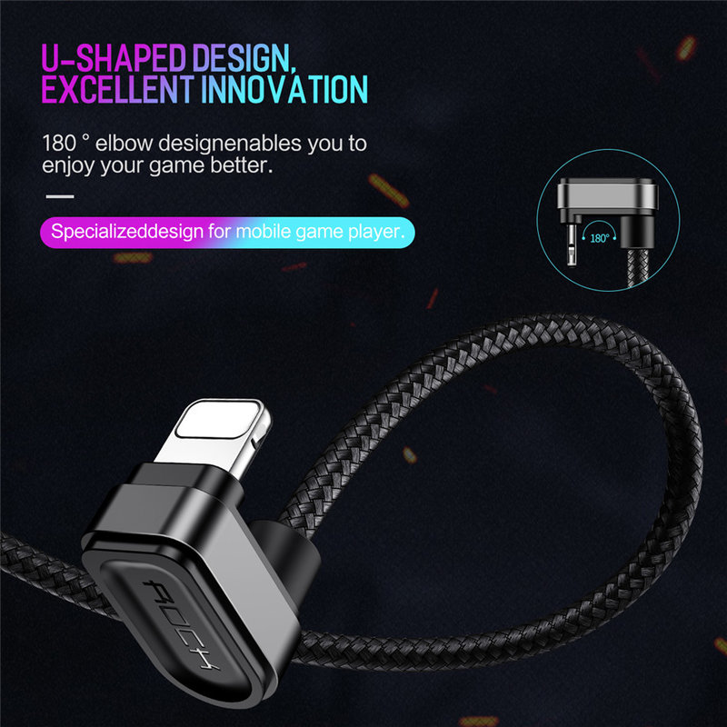 Cablu de date USB to Lightning Rock U-shaped Metal 2M - RCB0583 - Black