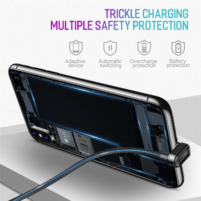 Cablu de date USB to Lightning Rock U-shaped Metal 2M - RCB0583 - Black