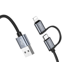 Cablu de date Rock Quick Charge 2in1 USB to Type-C/Lightning - RCB0690 - Black