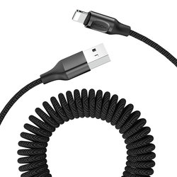 Cablu de date USB to Lightning Rock Stretchable Fast Charge 150cm -RCB0656- Negru