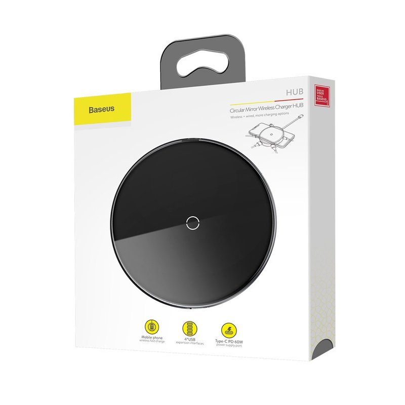 Hub Baseus Circular Mirror Wireless Charger Adapter USB 3.0/USB 2.0/USB-C - WXJMY-0G - Gray