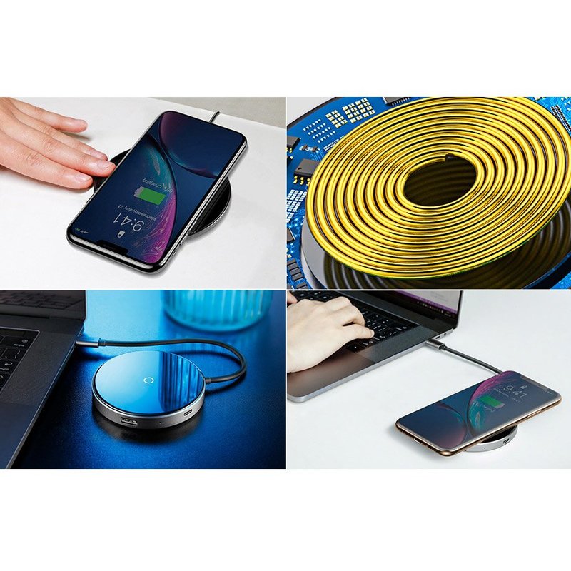 Hub Baseus Circular Mirror Wireless Charger Adapter USB 3.0/USB 2.0/USB-C - WXJMY-0G - Gray