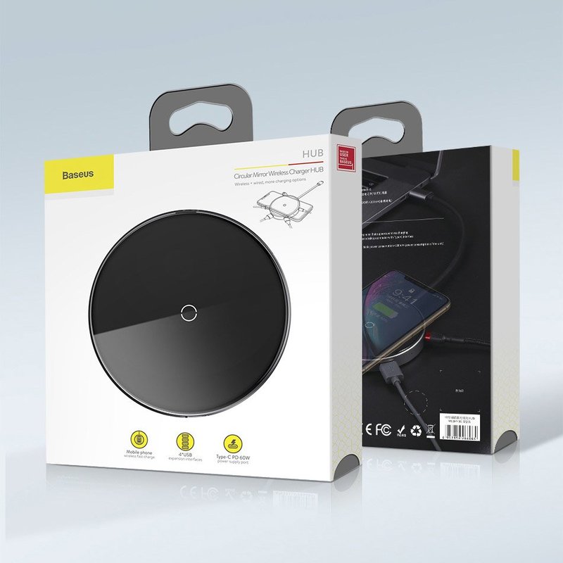 Hub Baseus Circular Mirror Wireless Charger Adapter USB 3.0/USB 2.0/USB-C - WXJMY-0G - Gray