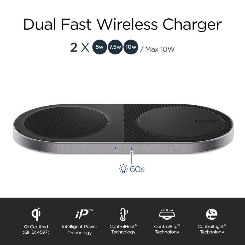 Incarcator Wireless Spigen F310W Essential Dual Fast Charger - Black