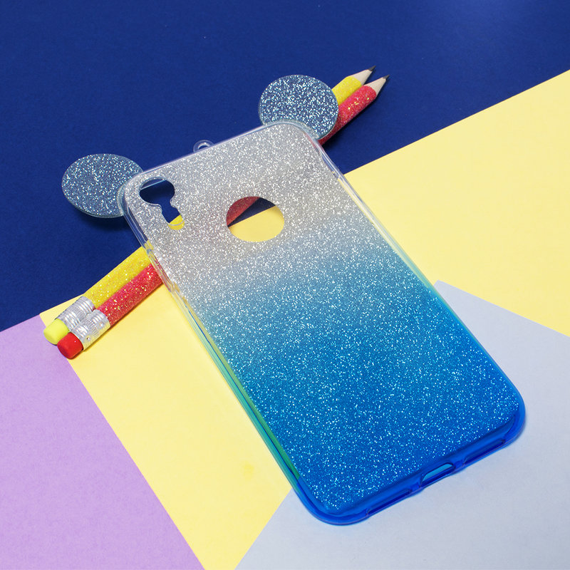 Husa iPhone XR Gradient Color TPU Mouse Bling Glitter - Albastru
