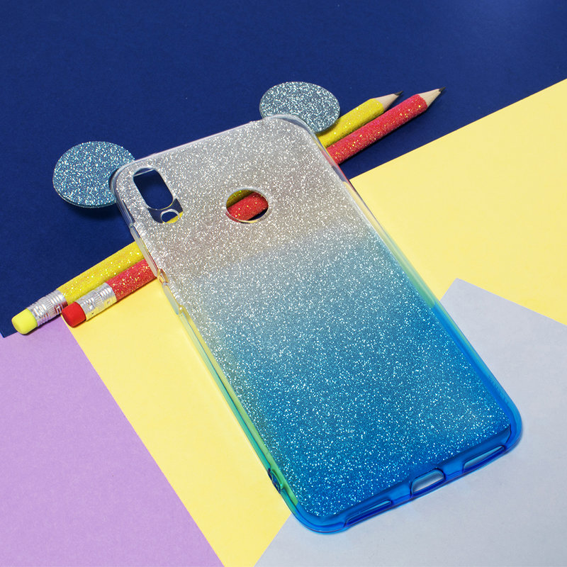 Husa Huawei Y7 2019 Gradient Color TPU Mouse Bling Glitter - Albastru