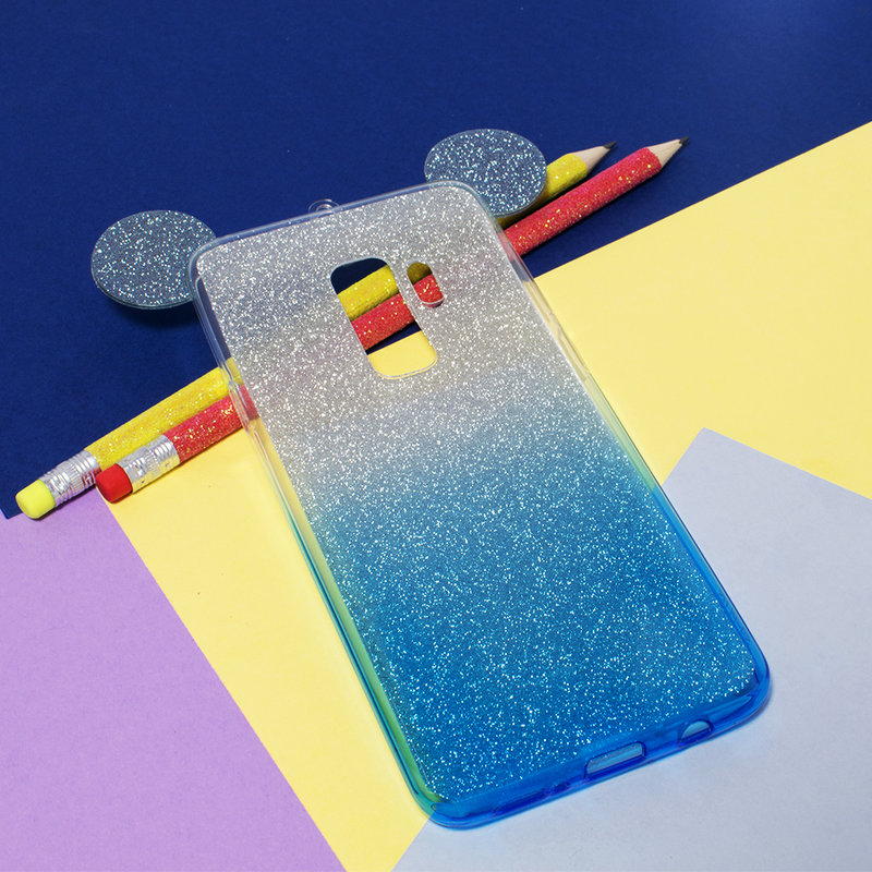 Husa Samsung Galaxy S9 Plus Gradient Color TPU Mouse Bling Glitter - Albastru