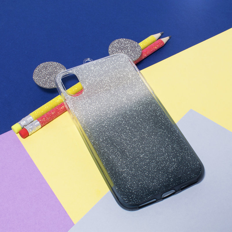 Husa iPhone XS Gradient Color TPU Mouse Bling Glitter - Negru