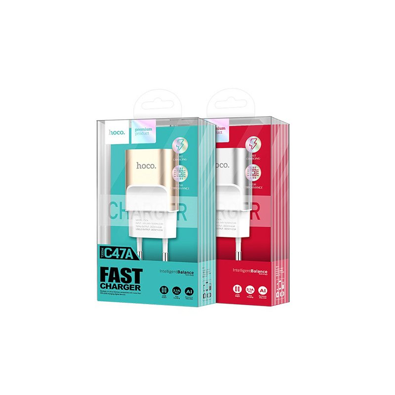 Incarcator Priza Hoco C47A Intelligent Balance 2xUSB Aluminium Alloy Shell - Silver