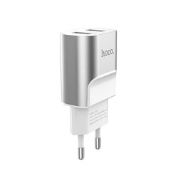 Incarcator Priza Hoco C47A Intelligent Balance 2xUSB Aluminium Alloy Shell - Silver