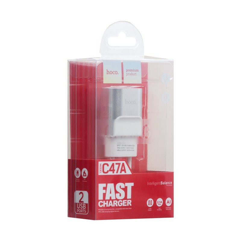Incarcator Priza Hoco C47A Intelligent Balance 2xUSB Aluminium Alloy Shell - Silver
