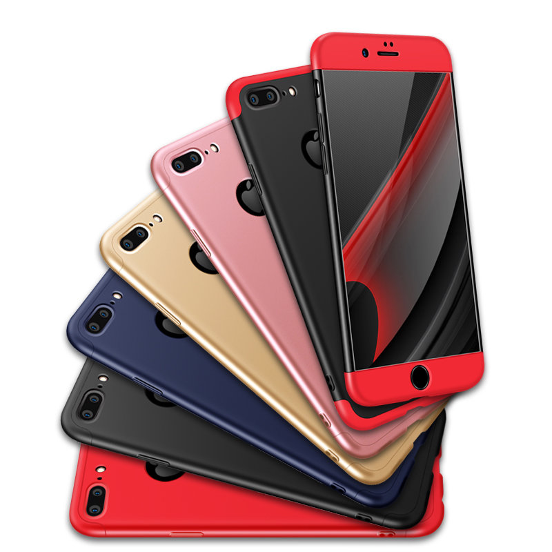 Husa iPhone 7 GKK 360 Full CoverLogo Cut Negru-Rosu