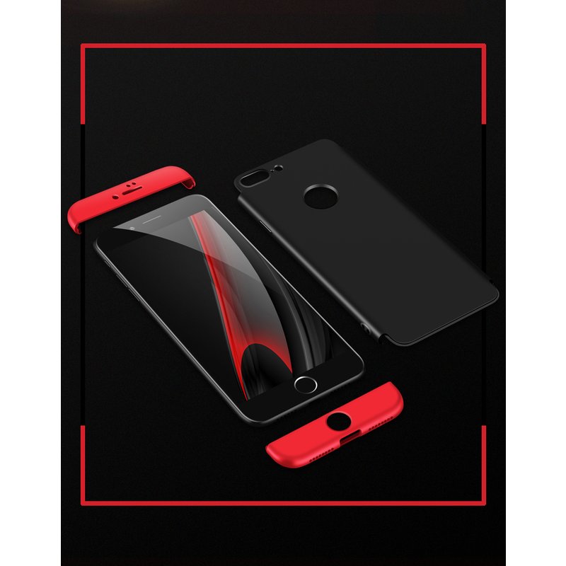 Husa iPhone 7 GKK 360 Full CoverLogo Cut Negru-Rosu