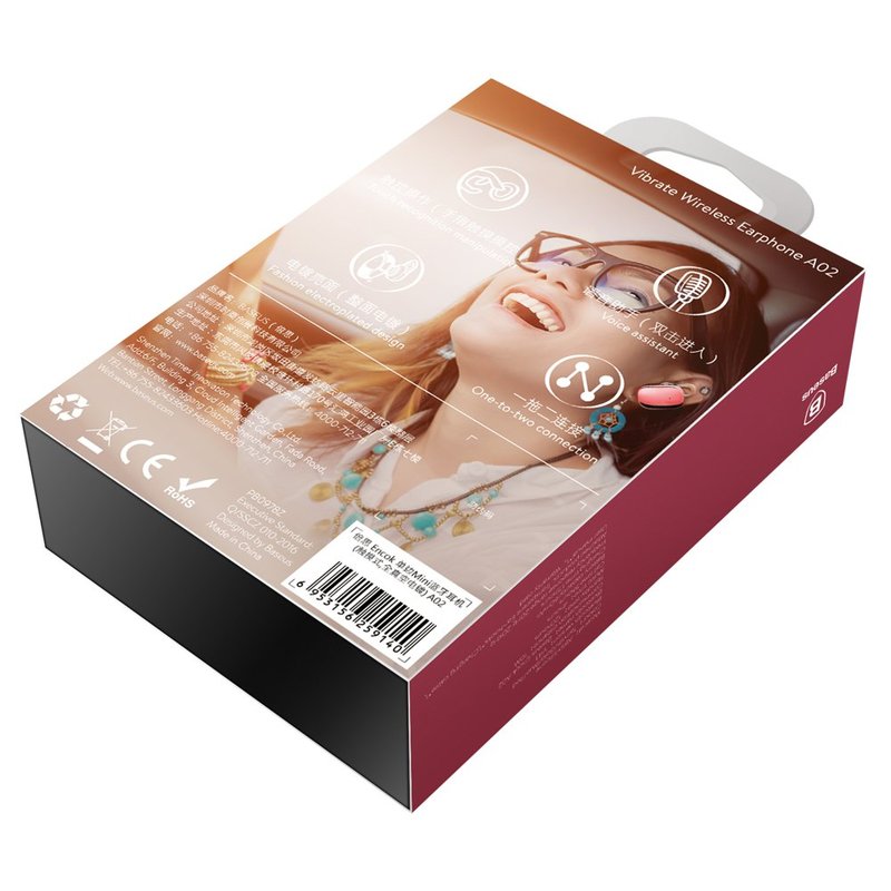 Casca Bluetooth 4.1 Baseus Encok A02 Mini Wireless Earphone - NGA02-09 - Red