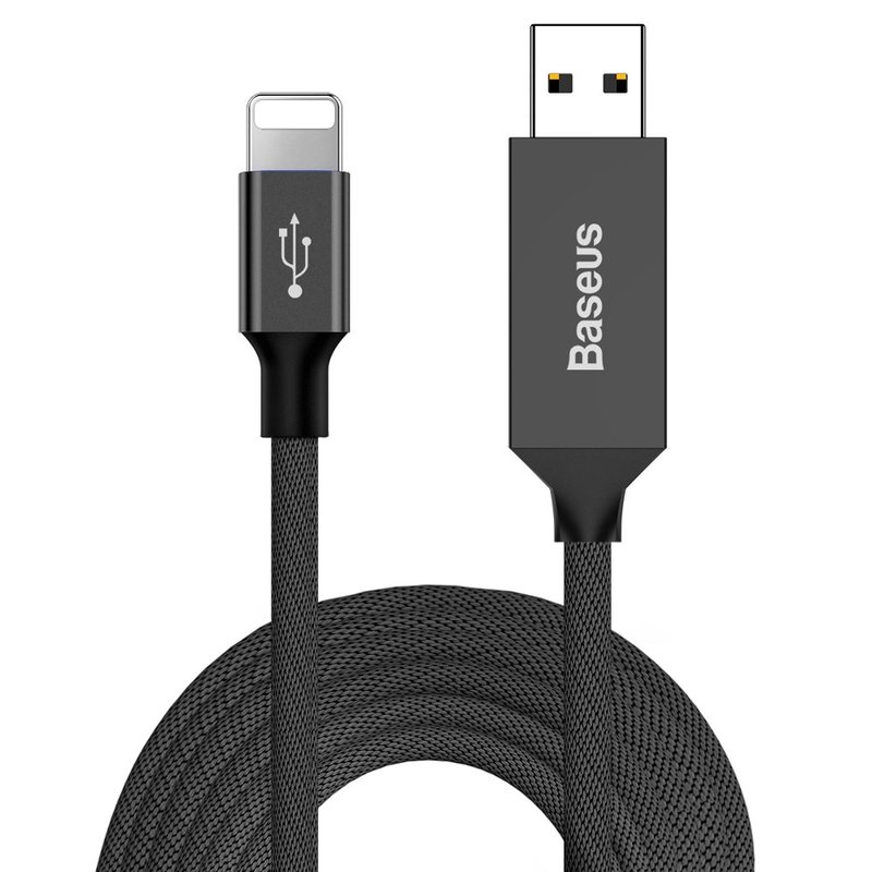 Cablu de date USB to Lightning Baseus Artistic with Material Braid 5M - CALYW-M01 - Black  