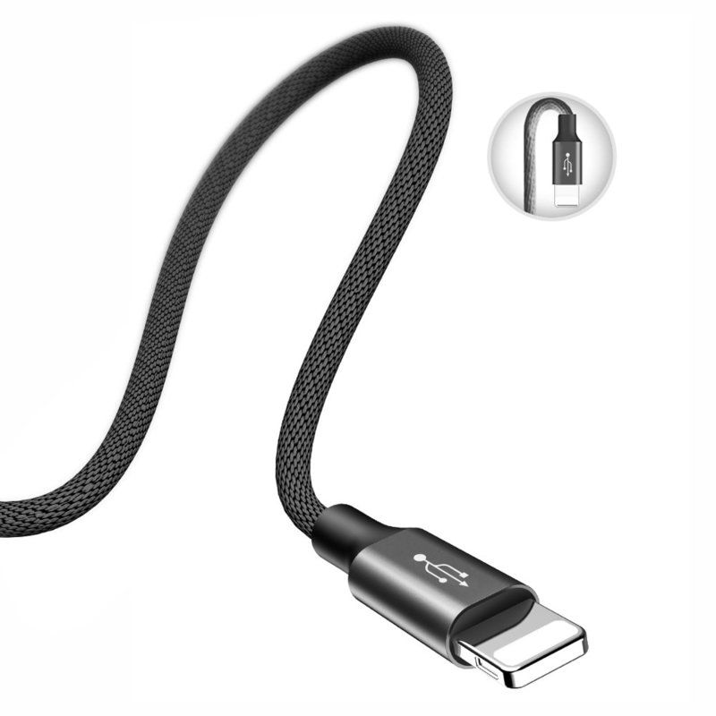 Cablu de date USB to Lightning Baseus Artistic with Material Braid 5M - CALYW-M01 - Black  