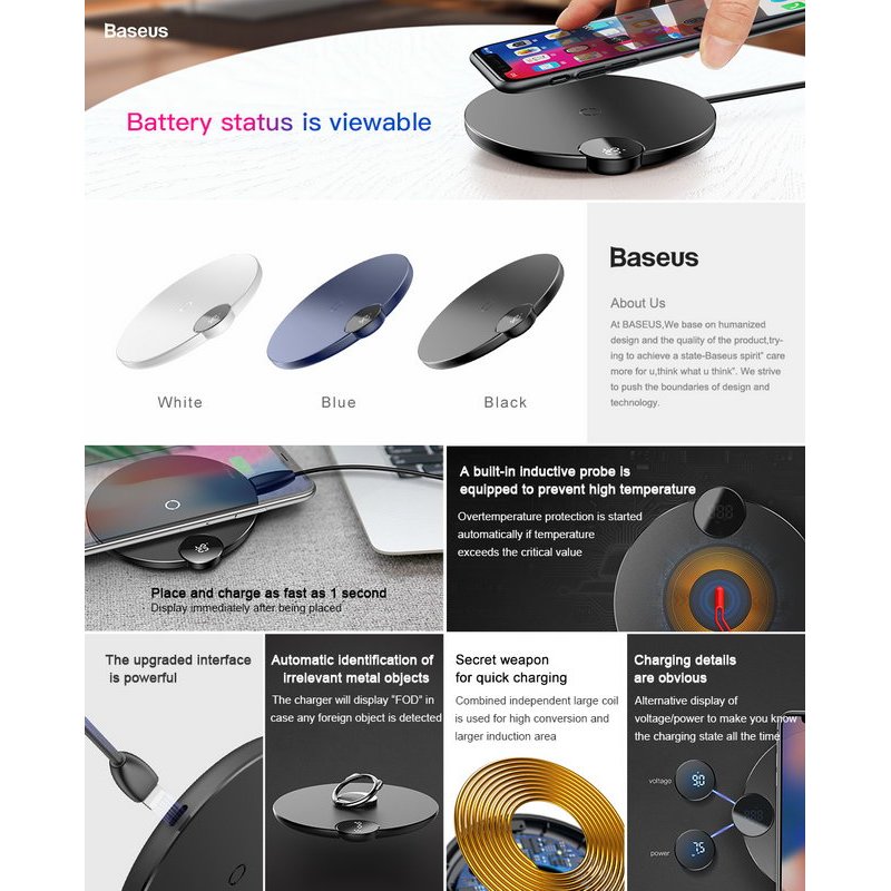 Incarcator Wireless Baseus Digital LED Desktop Voltage/Power Display - WXSX-02 - White