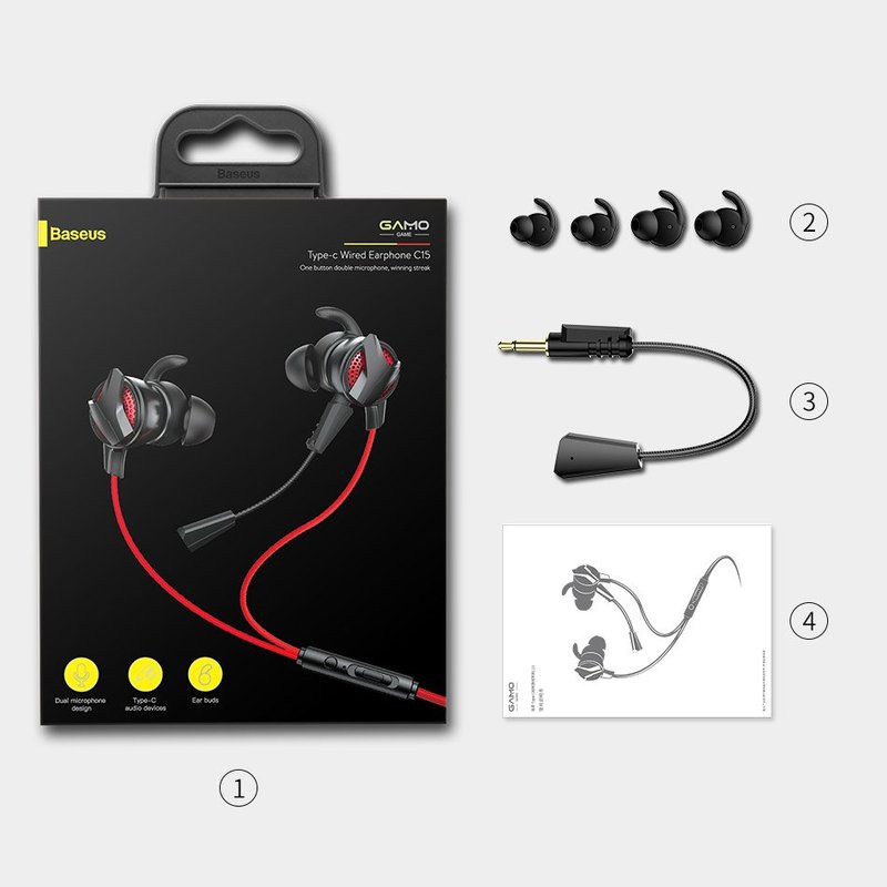 Casti In-Ear Cu Microfon Baseus Gamo C15 Type-C Headset - NGC15-01 - Black