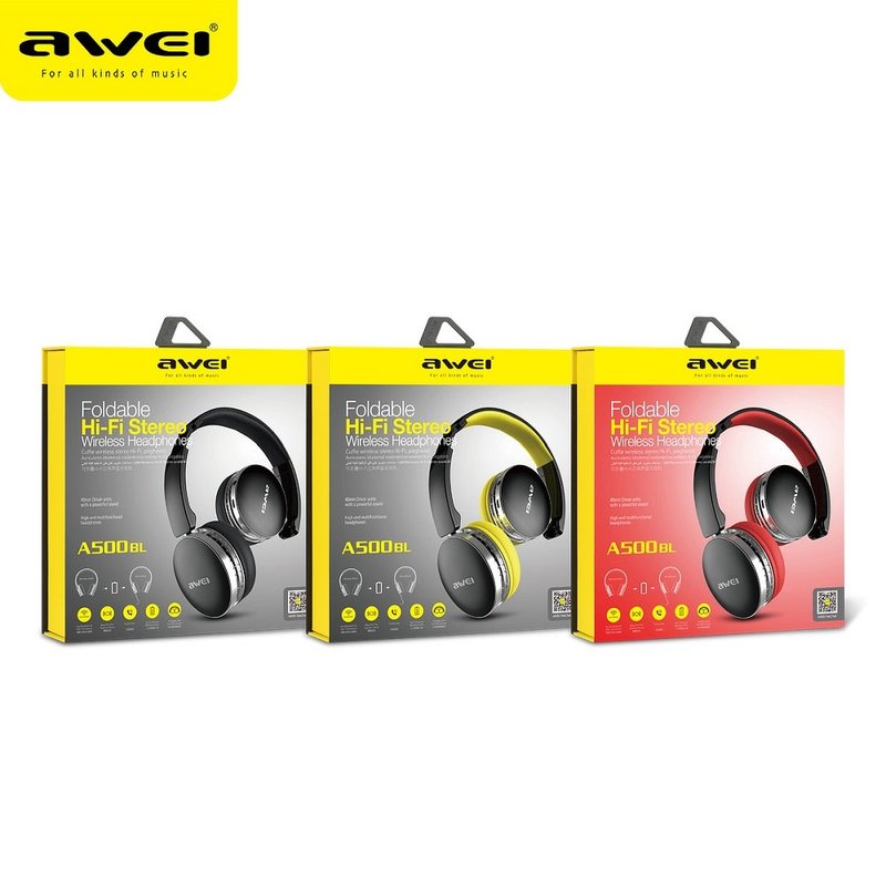 Casti On-Ear Wireless Awei A500BL Foldable Hi-Fi Stereo Bluetooth 4.0 - Yellow