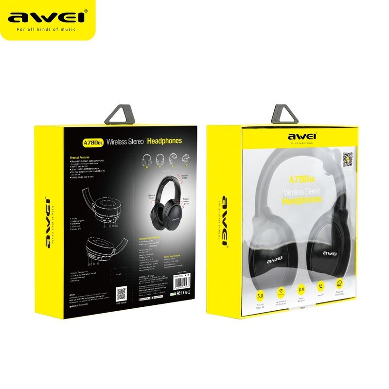 Casti On-Ear Wireless Awei A780BL Cuffie Stereo Headphone Bluetooth V5.0 - Black