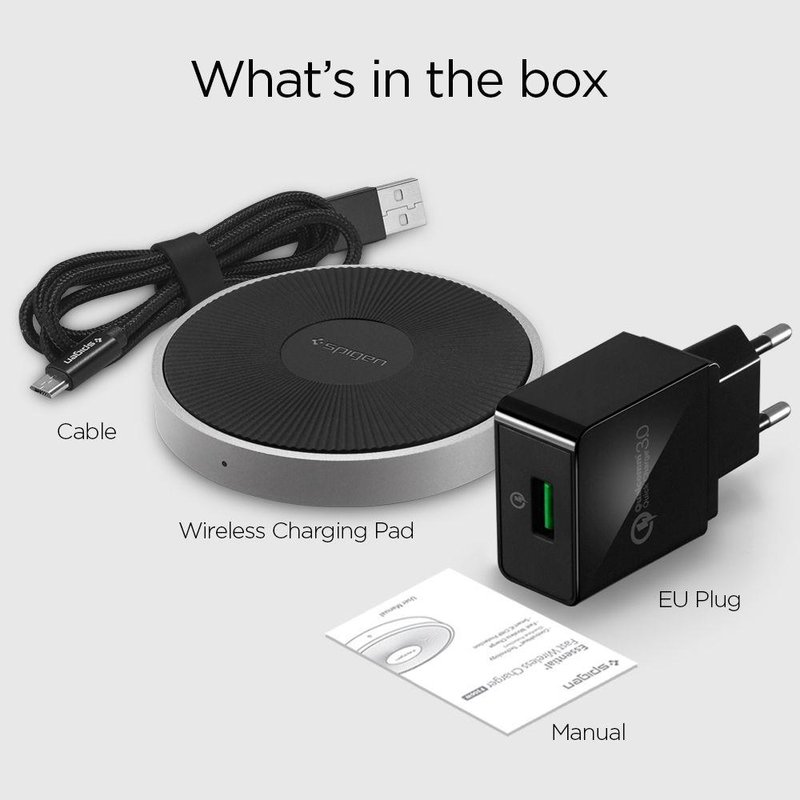 Incarcator Wireless Spigen F306W Essential Fast Charger - Silver