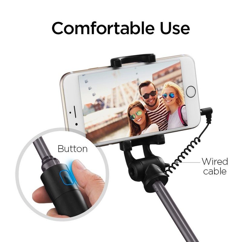 Suport Selfie Stick Cu Cablu Spigen Aluminum Monopod - S530 - Black