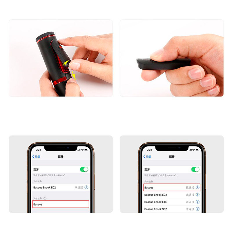 Suport Selfie Stick Baseus + Tripod Telescopic Stand Bluetooth - SUDYZP-D1S - Silver