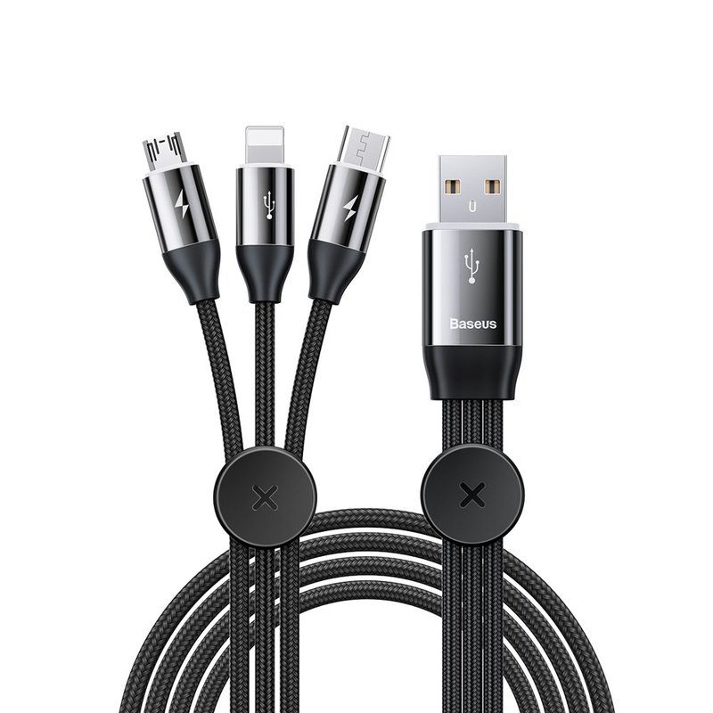 Cablu de Date 3in1 Baseus Car Co-Sharing Micro-USB/Lightning/Type-C - CAMLT-FX01 - Black 