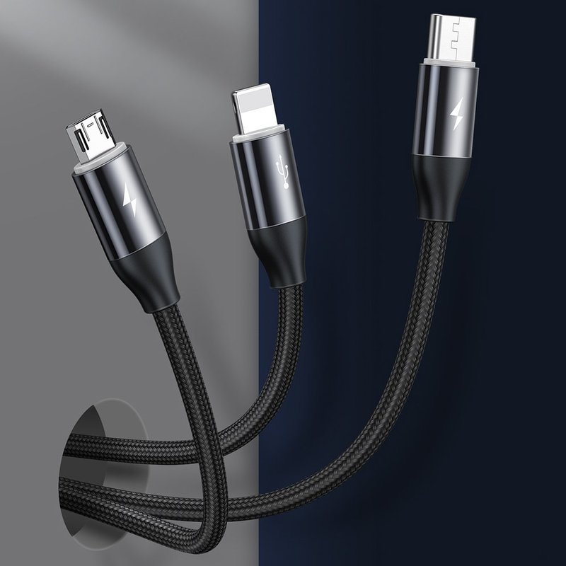 Cablu de Date 3in1 Baseus Car Co-Sharing Micro-USB/Lightning/Type-C - CAMLT-FX01 - Black 