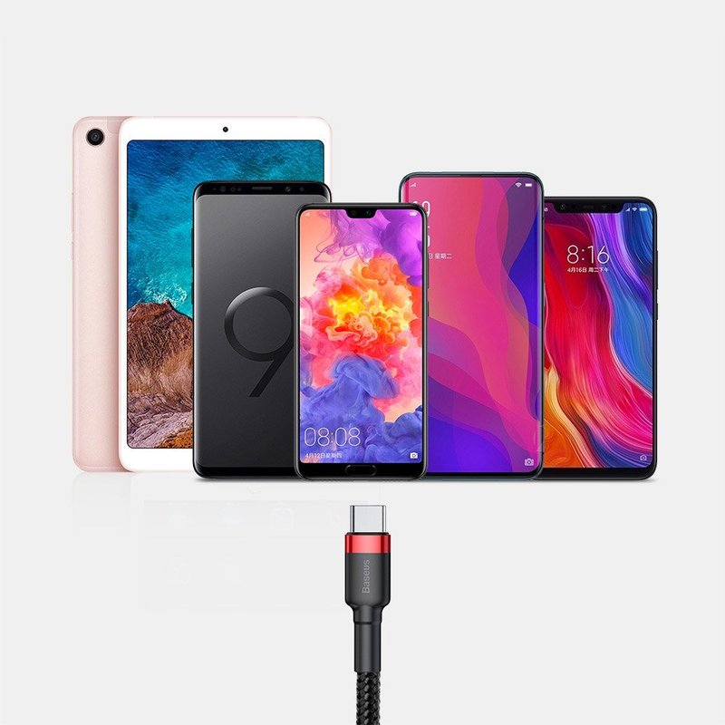 Cablu de date Type-C Baseus Cafule 3M Lungime Cu Invelis Textil - CATKLF-UG1 - Black/Gray