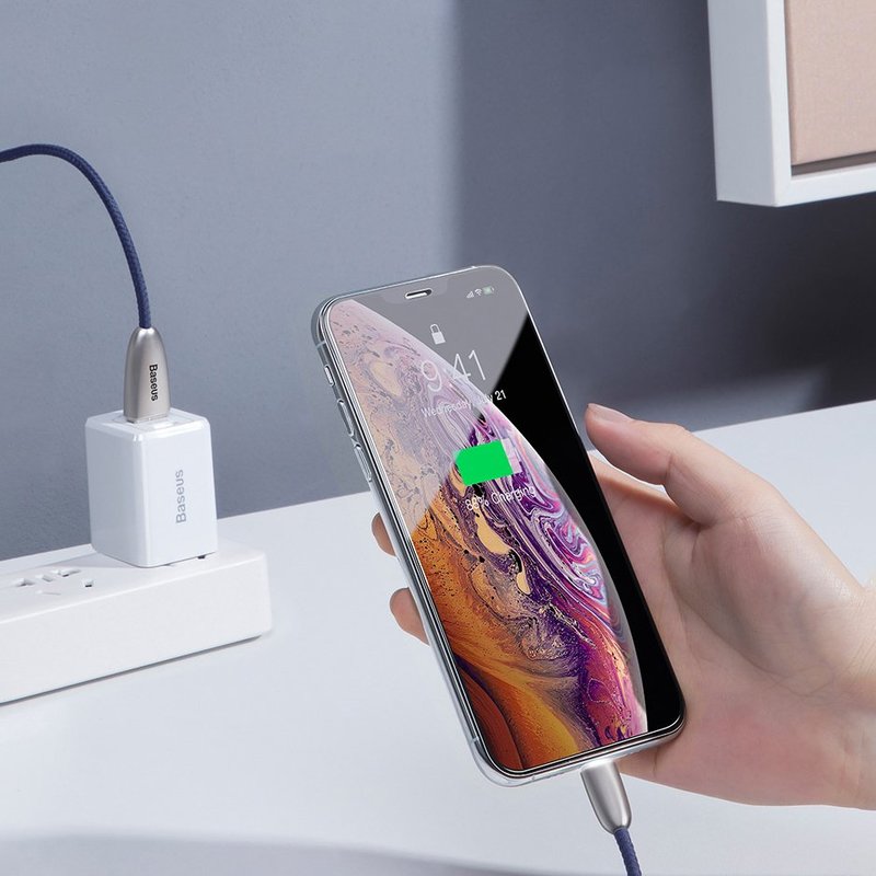 Cablu de date Lightning Baseus Torch Series Nylon Braided LED Lamp - CALHJ-C01 - Black