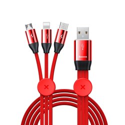 Cablu de Date 3in1 Baseus Car Co-Sharing Micro-USB/Lightning/Type-C - CAMLT-FX09 - Red 