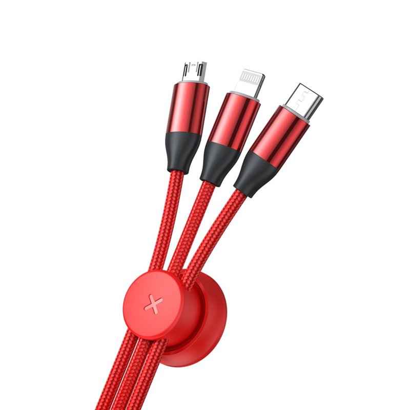 Cablu de Date 3in1 Baseus Car Co-Sharing Micro-USB/Lightning/Type-C - CAMLT-FX09 - Red