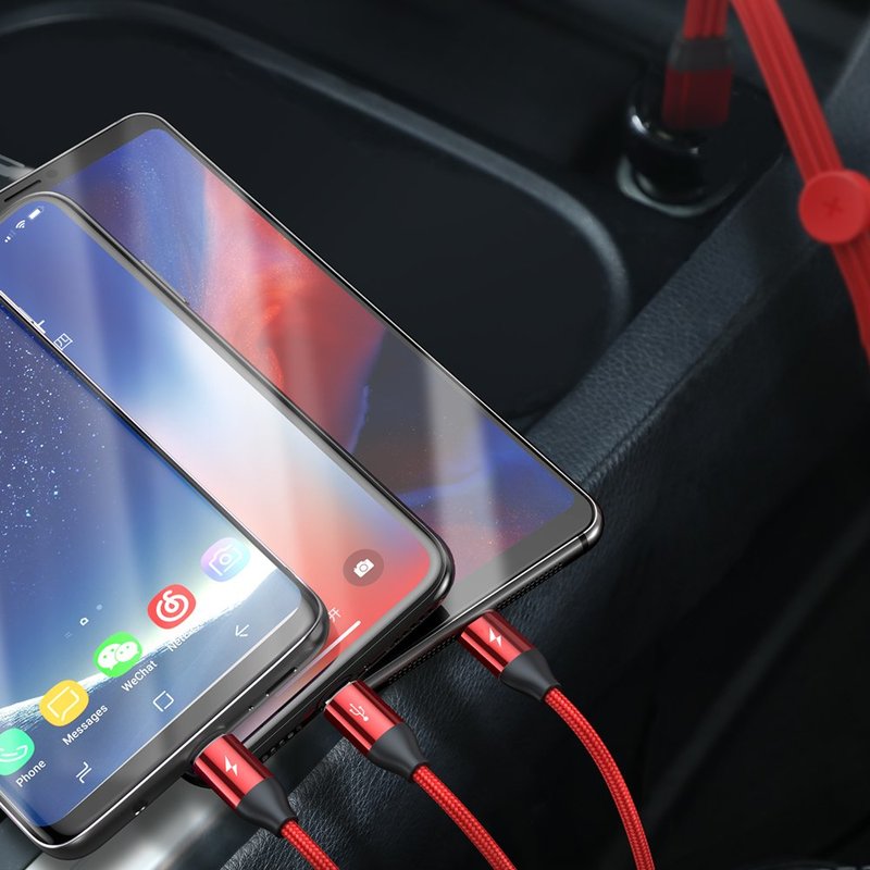 Cablu de Date 3in1 Baseus Car Co-Sharing Micro-USB/Lightning/Type-C - CAMLT-FX09 - Red