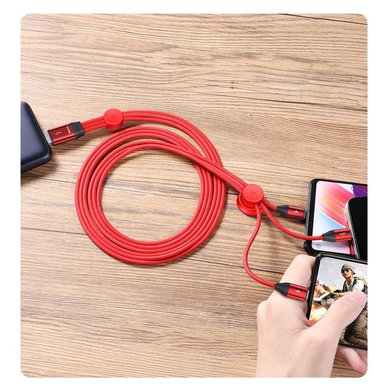 Cablu de Date 3in1 Baseus Car Co-Sharing Micro-USB/Lightning/Type-C - CAMLT-FX09 - Red