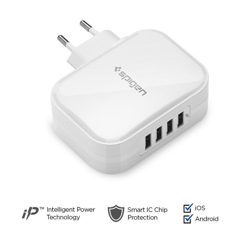 Incarcator Priza Spigen Essential F401 cu 4 Port-uri USB - White