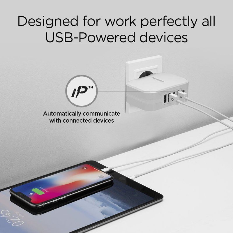 Incarcator Priza Spigen Essential F401 cu 4 Port-uri USB - White