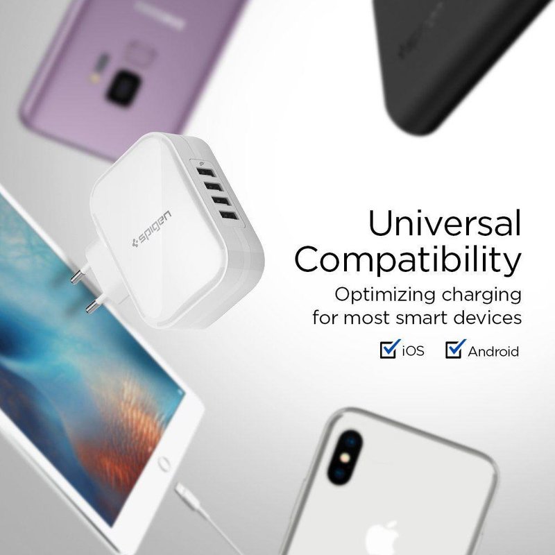 Incarcator Priza Spigen Essential F401 cu 4 Port-uri USB - White