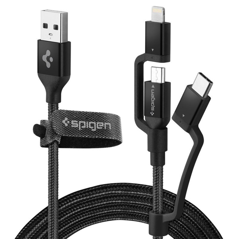 Cablu de Date 3in1 Spigen C10i3 Essential Micro-USB/Type-C/Lightning - Black