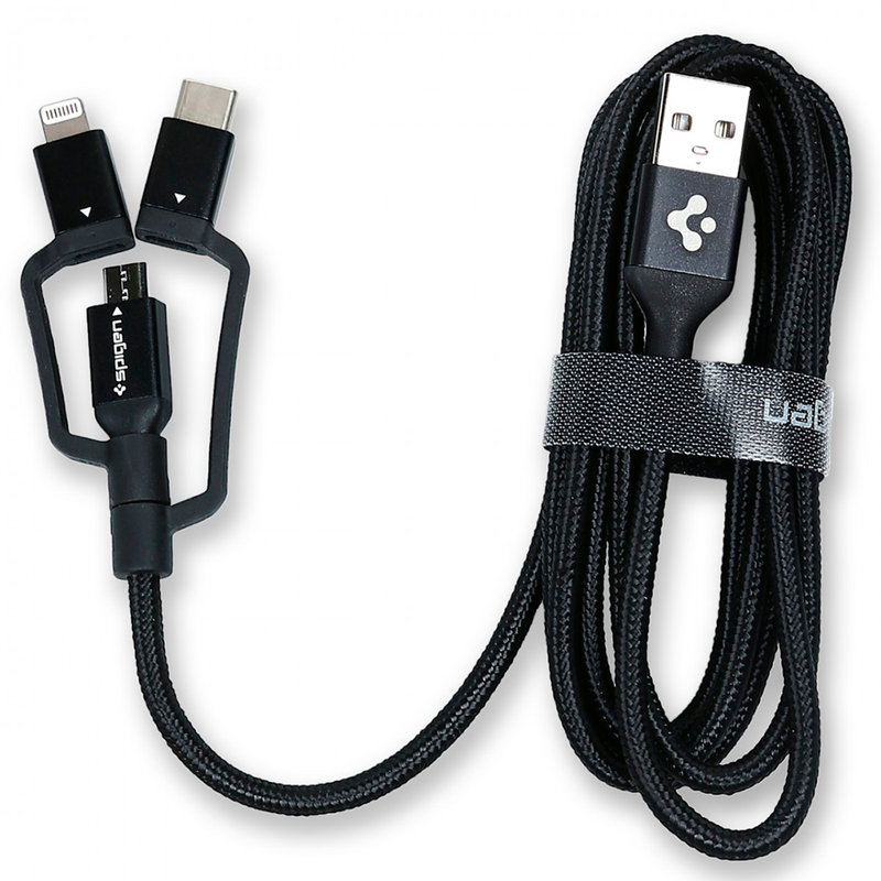 Cablu de Date 3in1 Spigen C10i3 Essential Micro-USB/Type-C/Lightning - Black