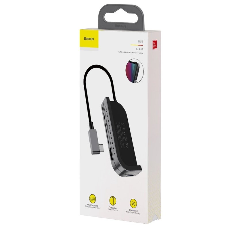 Hub Baseus Bolt Adapter Type-C to 4K/SD/Type-C/Mini Jack - CAHUB-WJ0G - Dark Gray