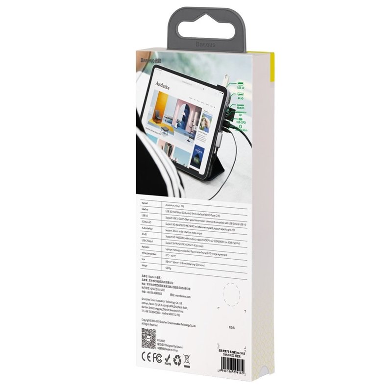 Hub Baseus Bolt Adapter Type-C to 4K/SD/Type-C/Mini Jack - CAHUB-WJ0G - Dark Gray