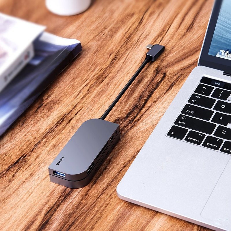 Hub Baseus Bolt Adapter Type-C to 4K/SD/Type-C/Mini Jack - CAHUB-WJ0G - Dark Gray