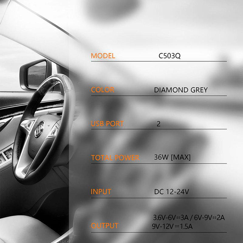 Incarcator Auto LDNIO C503Q QC 3.0 2xUSB 3.0A + Cablu Micro-USB - Albastru Inchis