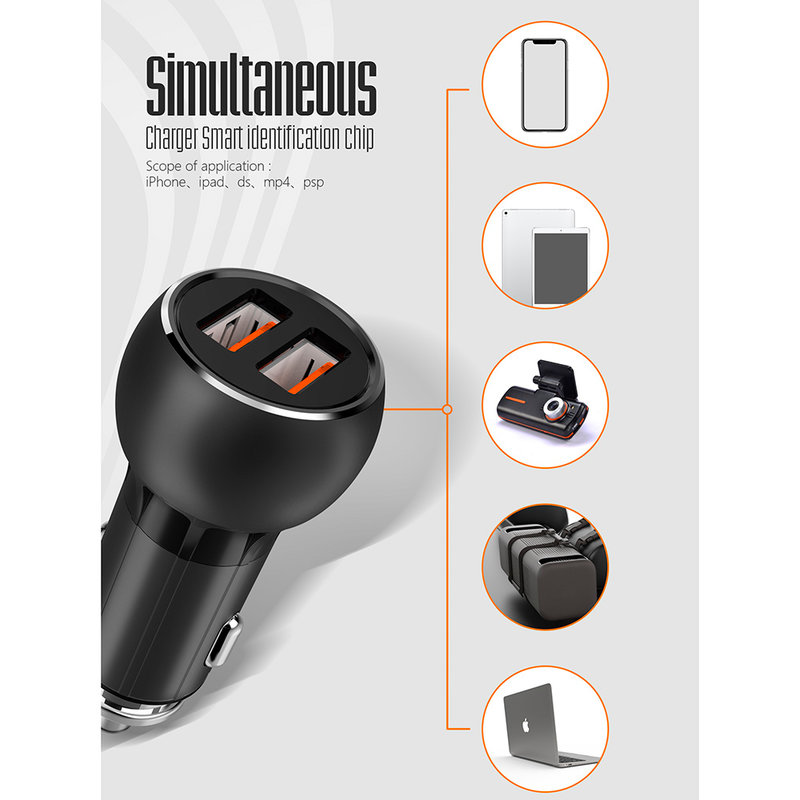 Incarcator Auto LDNIO C503Q QC 3.0 2xUSB 3.0A + Cablu Micro-USB - Albastru Inchis