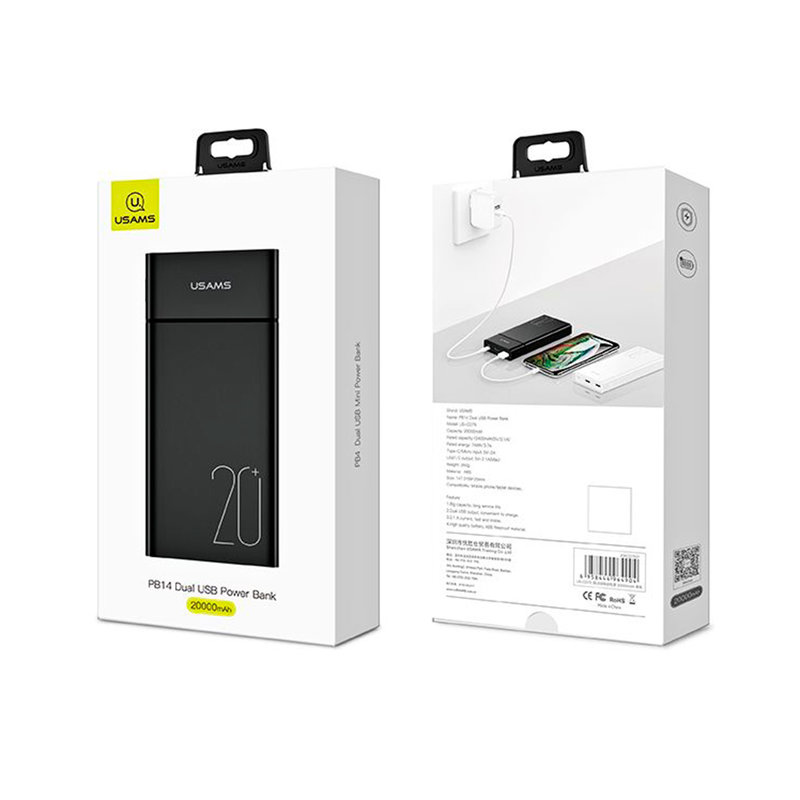 Baterie Externa USAMS PB14 Dual USB Power Bank 20000 mAh - US-CD75 - Black